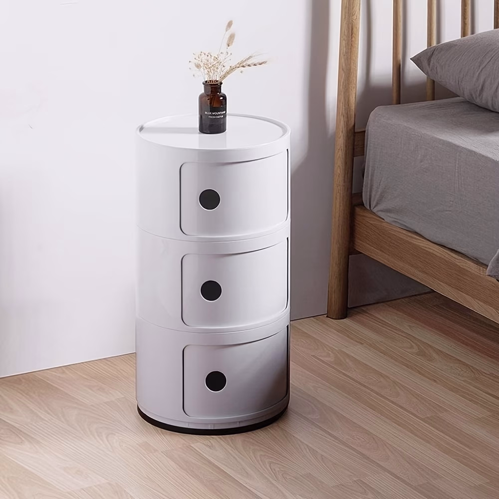 Nordic Round Storage Cabinet – ABS Plastic Organizer with Pull Doors, 2/3/4-Tier Options – Sleek, Functional, and Space-Saving