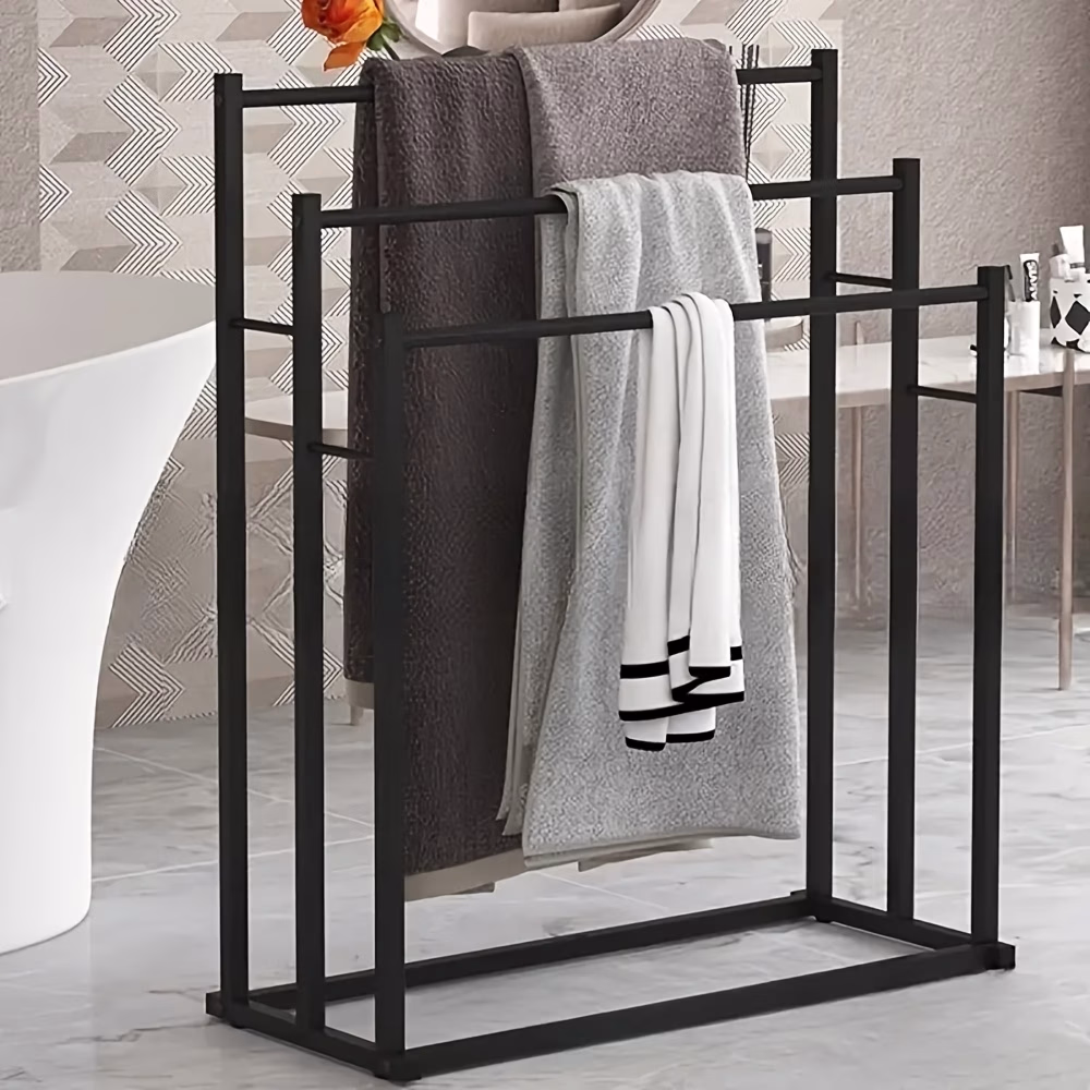 3-Tier Freestanding Towel Rack Heavy-Duty Carbon Steel Bathroom Towel Holder with Wide Base & Vertical – Space-Saving Solution for Your Bathroom