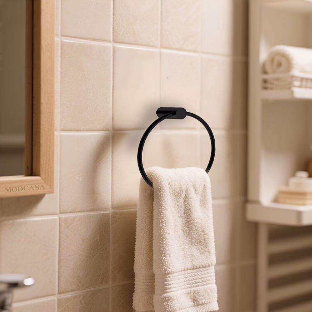 Round Black Hand Towel Ring Wall Mounted – Sleek and Modern Towel Storage Solution