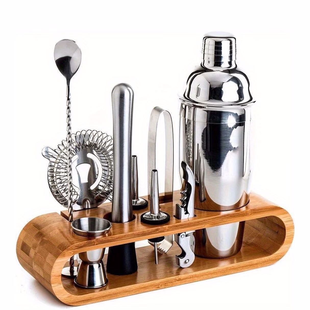 10pcs Professional Bartending Tool Set with Bamboo Stand – Complete Cocktail Making Set for Home Mixology