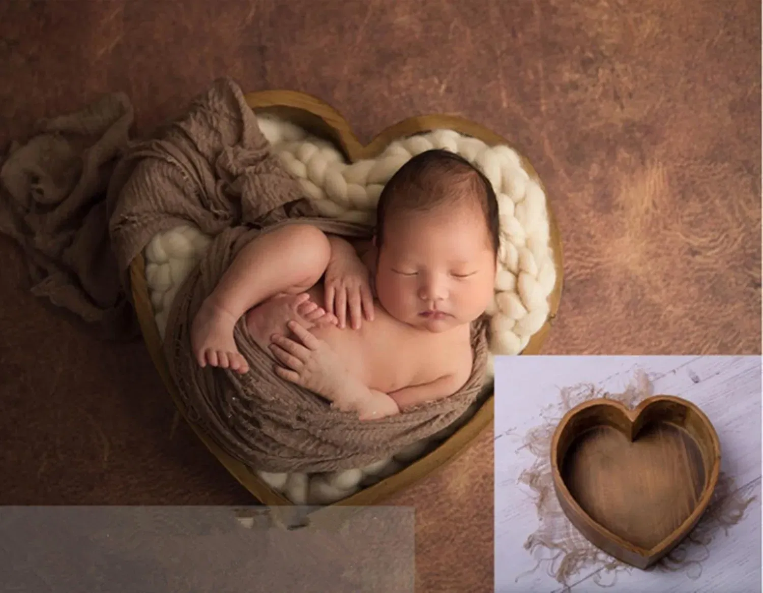 Newborn Photography Props Love Bathtub Simple Wind Wooden Heart-shaped Box Basket Baby Photo Studio Photography Accessories