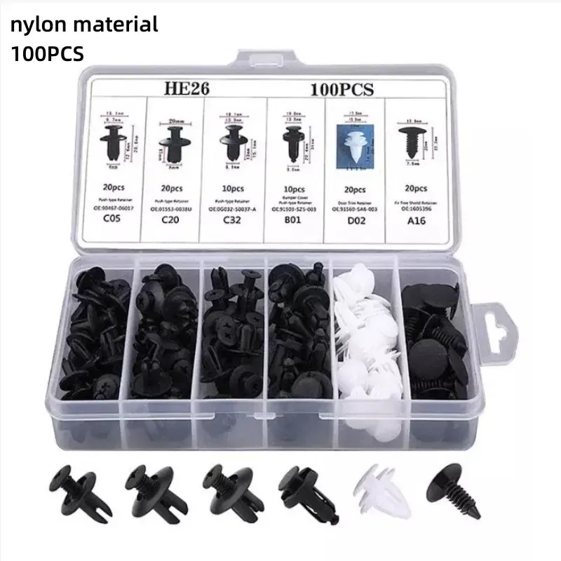 100 Pcs Car Fastener Clips Universal Auto Body Door Trim Panel Retainer Car Screw Bumper Decoration Fastener Plastic Clip