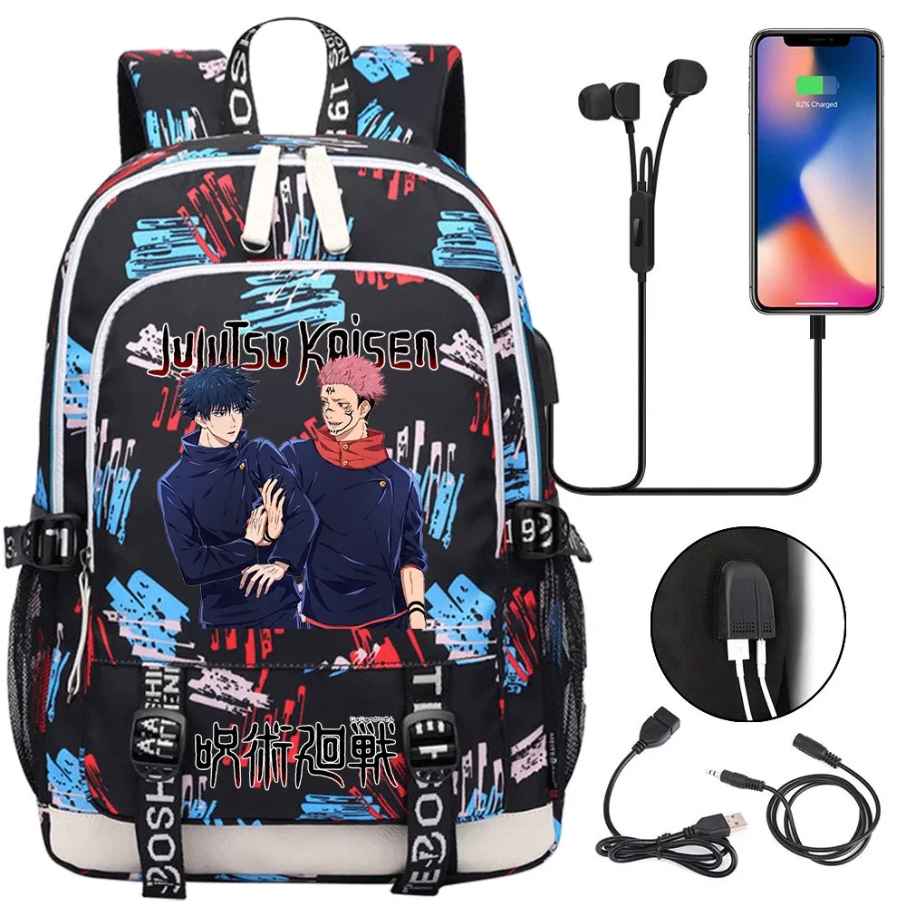 Color: Clear - Hot Jujutsu Kaisen Backpack Men Women USB Charging Laptop Travel Backpack Teenager Student Backpack Casual Mochila