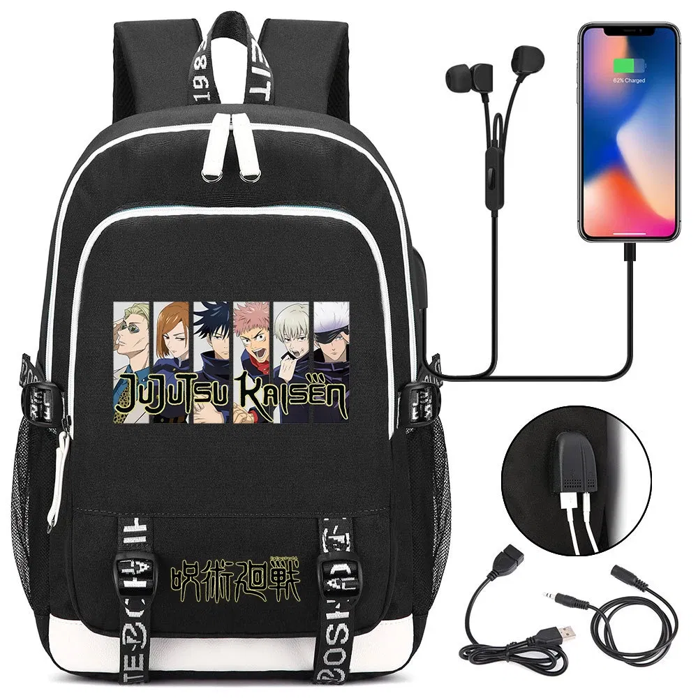 Color: Clear - Hot Jujutsu Kaisen Backpack Men Women USB Charging Laptop Travel Backpack Teenager Student Backpack Casual Mochila