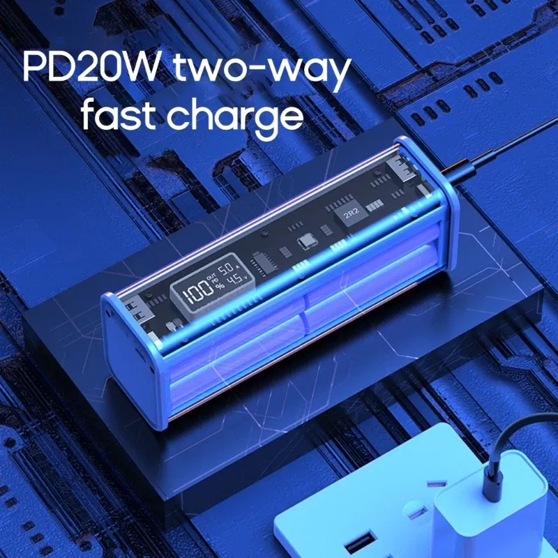 Color: black - Professional 22.5W DIY Battery Charger Case PD Fast Charging Case Welding for 8PCS 18650 Polymer 20000mA Battery Charging Box