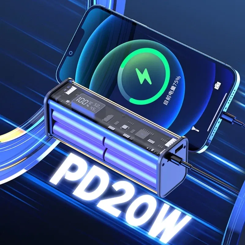 Color: black - Professional 22.5W DIY Battery Charger Case PD Fast Charging Case Welding for 8PCS 18650 Polymer 20000mA Battery Charging Box