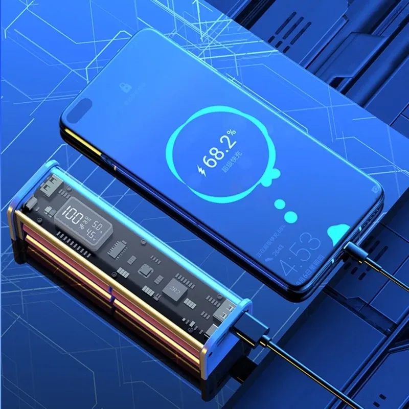 Color: black - Professional 22.5W DIY Battery Charger Case PD Fast Charging Case Welding for 8PCS 18650 Polymer 20000mA Battery Charging Box
