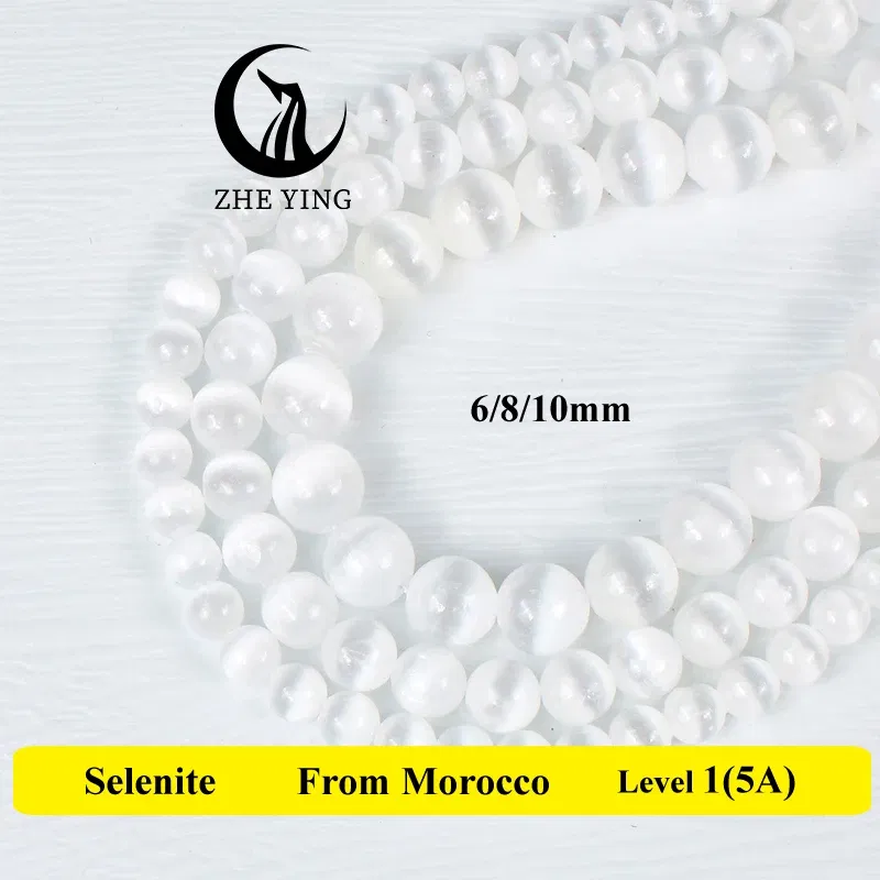 Color: Pale pinkish gray, Item Diameter: 6mm - 5A Genuine Natural Selenite Stone Near-round Loose Gemstone Beads 6 8 10mm Pick Size Bracelet Necklace Accessories
