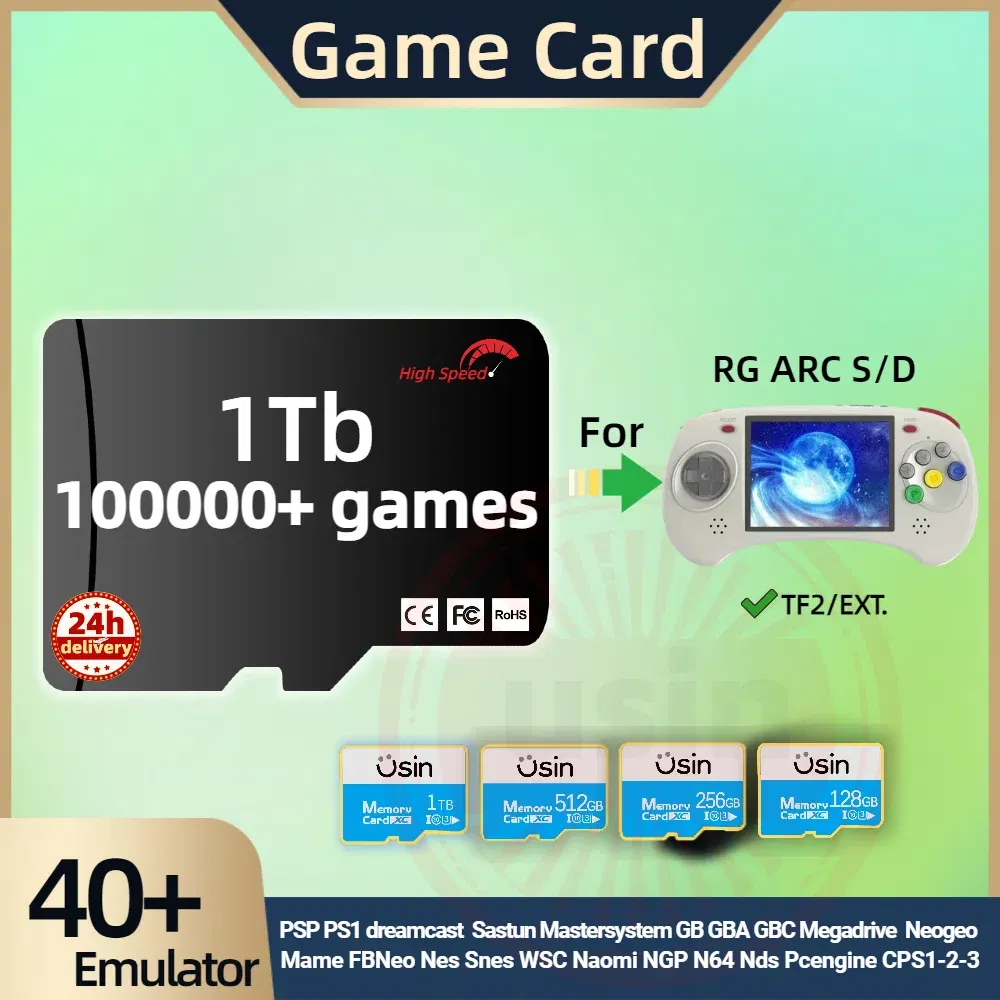 Game Card For Anbernic RG ARC S D Memory TF Plug&Play Retro Games PSP PS1 SD portable Handheld High Speed Card 1Tb 512G