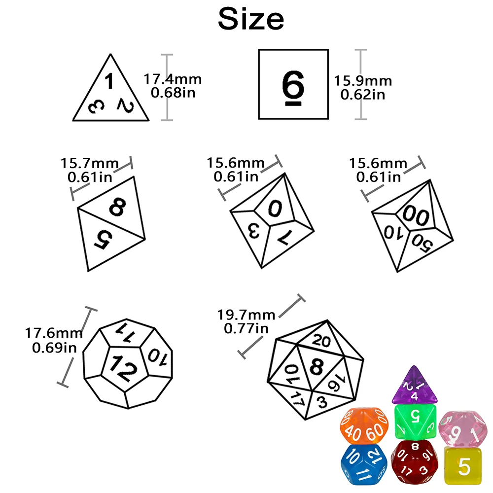 Color: Orange - High Quality  7 Pcs/set Transparent Crystal Digital  Polyhedral Dice Sets D4-D20 ,  for DNDGame Dados Rpg  Board Game