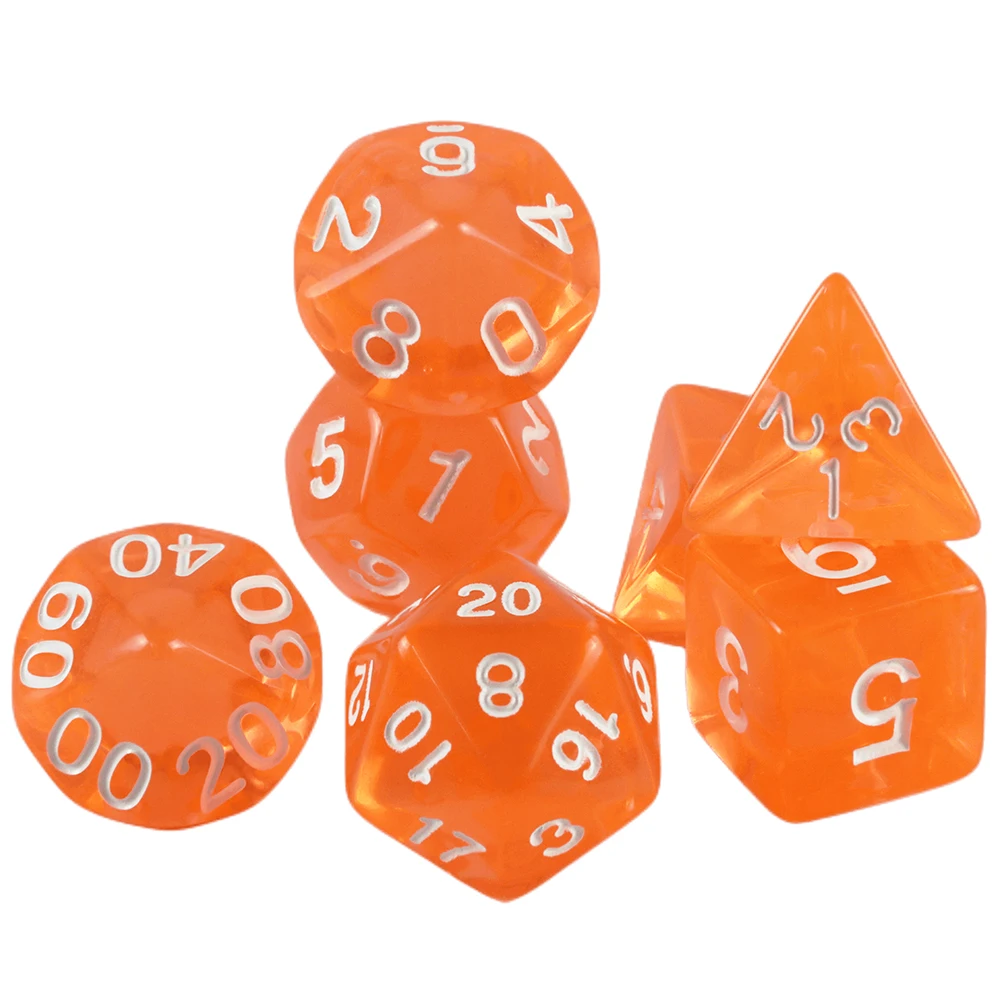 Color: Orange - High Quality  7 Pcs/set Transparent Crystal Digital  Polyhedral Dice Sets D4-D20 ,  for DNDGame Dados Rpg  Board Game