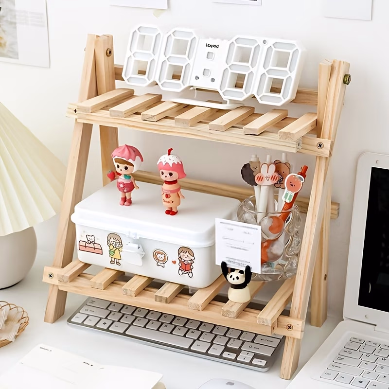 3-in-1 Space-Saving Desktop Storage Shelf – Sturdy A-Frame Recycled Wood Bookshelf, Plant Stand & Organizer