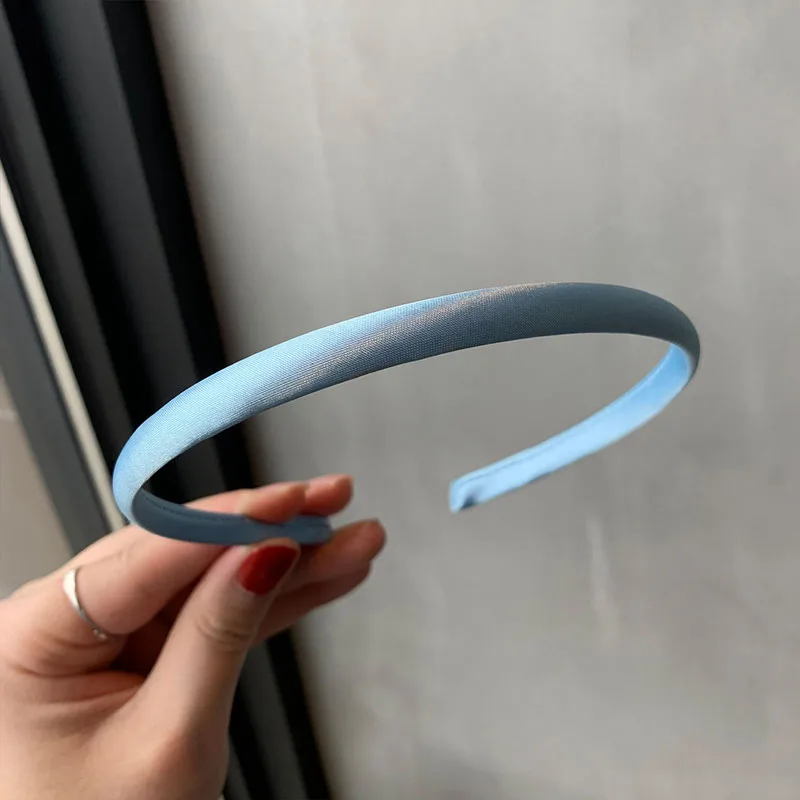 Color: LIGHT BLUE - Red Blue Green Satin Headband for Women girls Kids Hair band Solid Color Thin Elastic Hair Hoop Accessories Headpiece