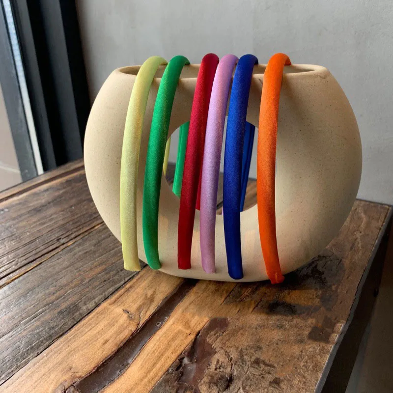 Color: LIGHT BLUE - Red Blue Green Satin Headband for Women girls Kids Hair band Solid Color Thin Elastic Hair Hoop Accessories Headpiece