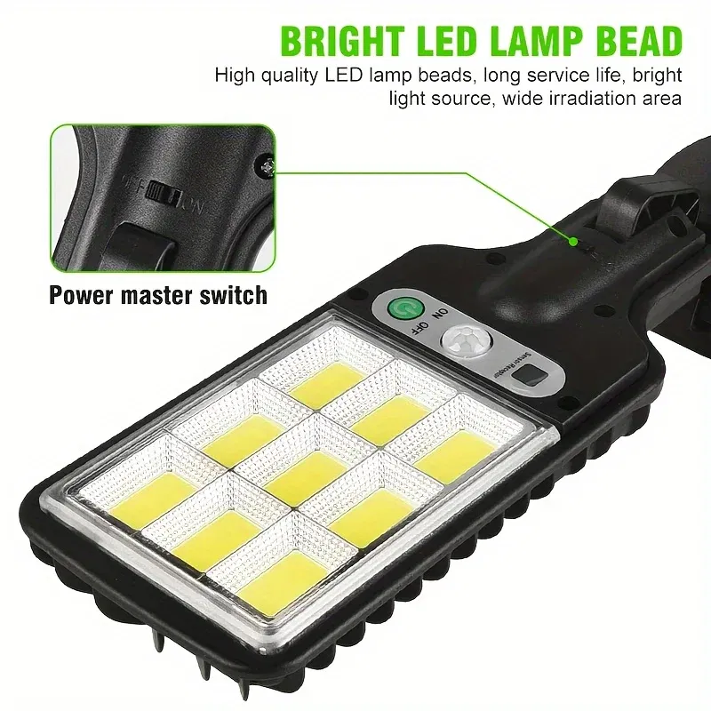 Emitting Color: Blue - 28SMD/108COB Sensor Street Lamp 3 Light Modes Outdoor Waterproof Security Solar Lamps for Garden Patio Path Remote Control Light