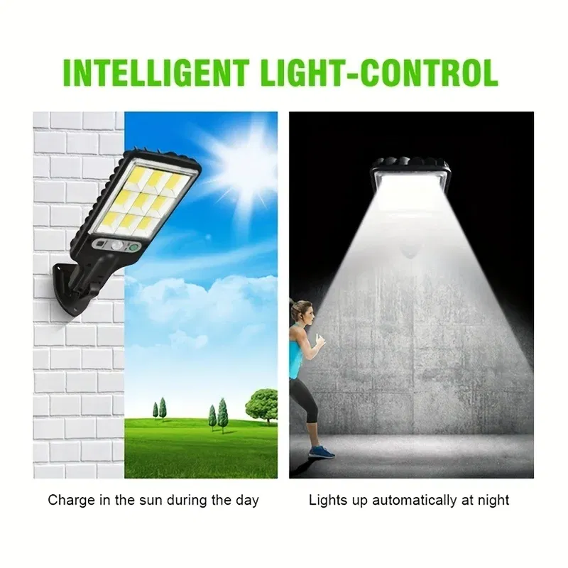 Emitting Color: Blue - 28SMD/108COB Sensor Street Lamp 3 Light Modes Outdoor Waterproof Security Solar Lamps for Garden Patio Path Remote Control Light