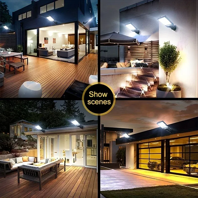 Emitting Color: Blue - 28SMD/108COB Sensor Street Lamp 3 Light Modes Outdoor Waterproof Security Solar Lamps for Garden Patio Path Remote Control Light