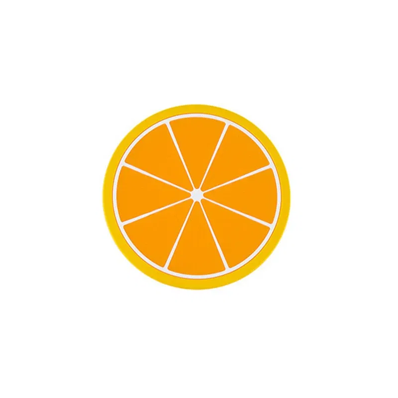 Color: Orange, Shape Style: Round - Silicone Coaster Mini Round Fruit Pattern Drink Coaster Hot Drink Holder Hot Coffee Tray Desktop Insulation Pad Cute Creative