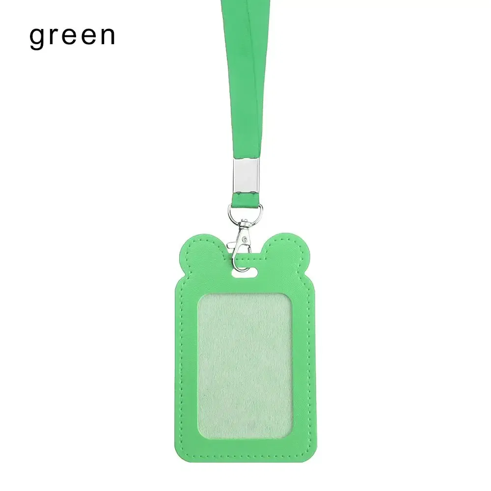 Color: green - Unisex Work Card Holders With Lanyard PU Bank Card Name Credit Card Holders Card Bus ID Holders Identity Badge With Neck Strap