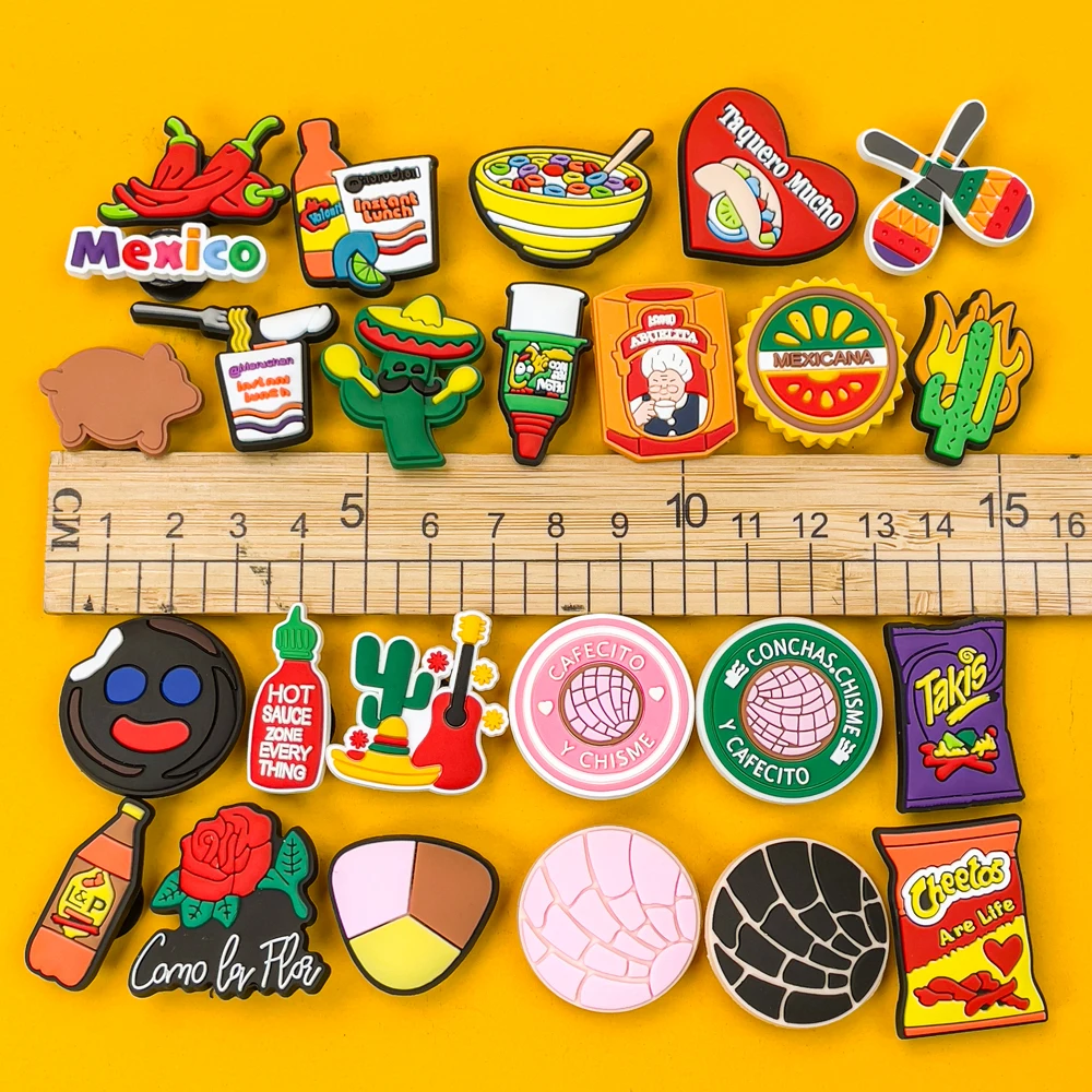 1pcs Mexico Style PVC Sandal Charms Cheetos Takis Shoe Charms for Sneakers Cactus Pin Bread Noodles Shoe Decorations Buckle