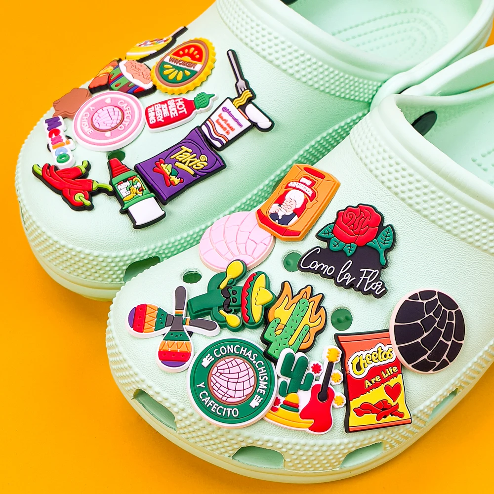 1pcs Mexico Style PVC Sandal Charms Cheetos Takis Shoe Charms for Sneakers Cactus Pin Bread Noodles Shoe Decorations Buckle
