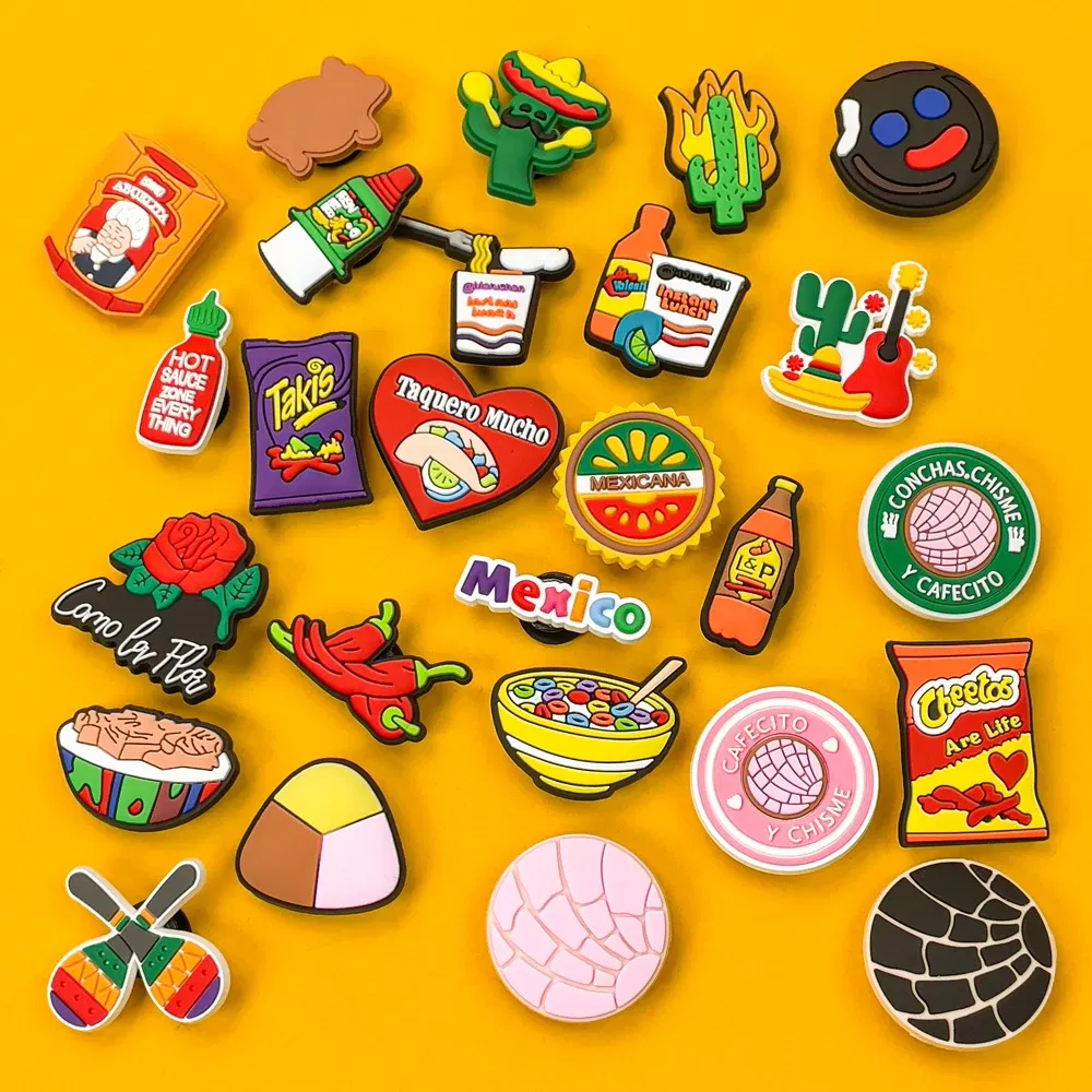 1pcs Mexico Style PVC Sandal Charms Cheetos Takis Shoe Charms for Sneakers Cactus Pin Bread Noodles Shoe Decorations Buckle