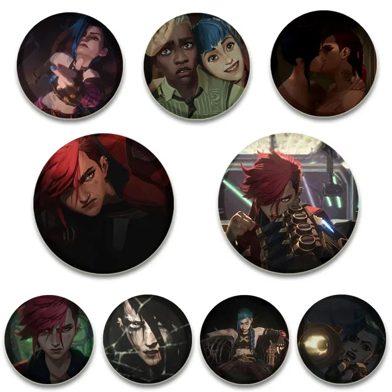 Anime Round Pins Cartoon Character Arcane Badge Role Play Handmade Tinplate Brooches for Clothes Backpack Decoration