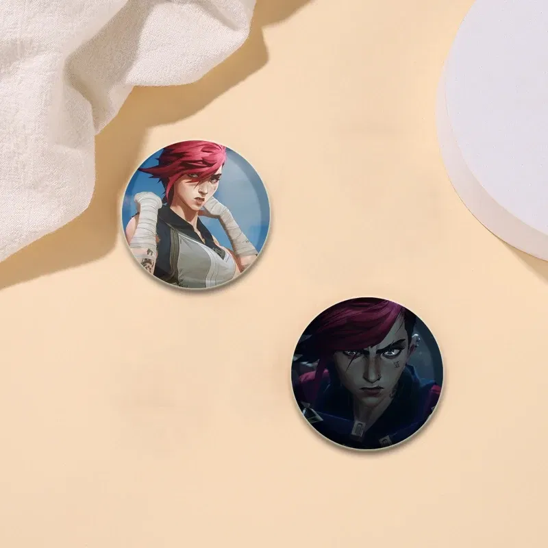 Anime Round Pins Cartoon Character Arcane Badge Role Play Handmade Tinplate Brooches for Clothes Backpack Decoration