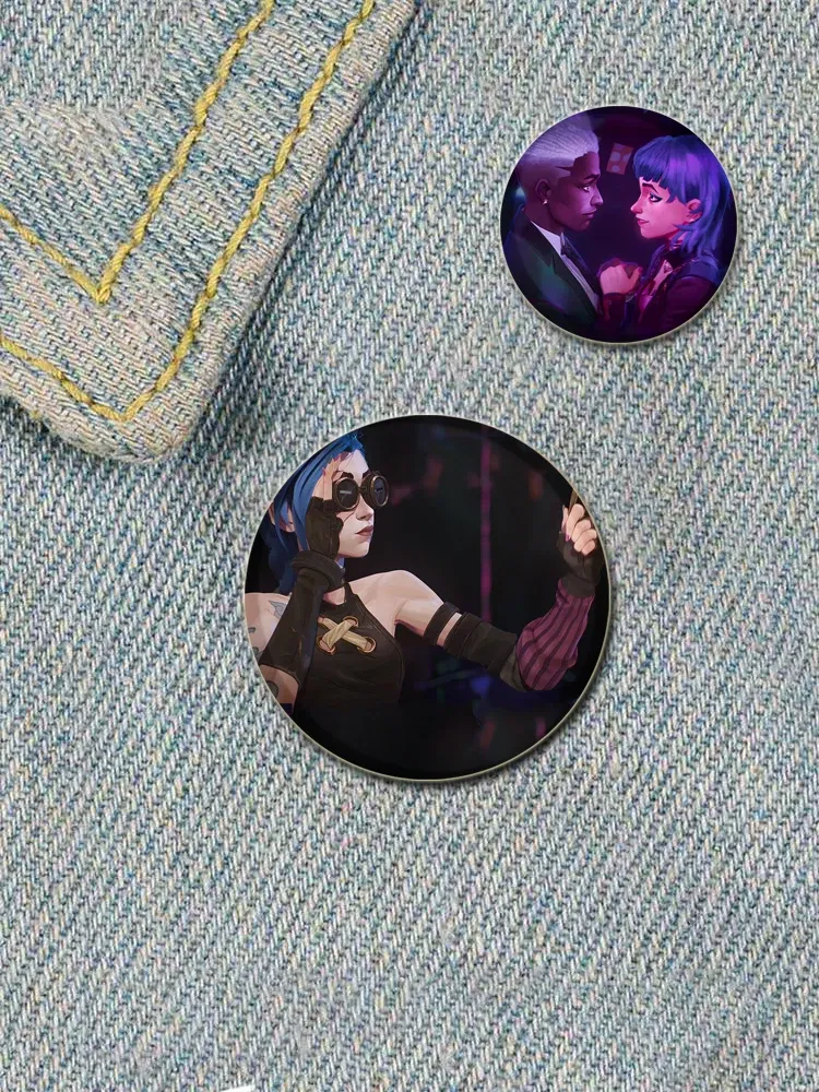 Anime Round Pins Cartoon Character Arcane Badge Role Play Handmade Tinplate Brooches for Clothes Backpack Decoration