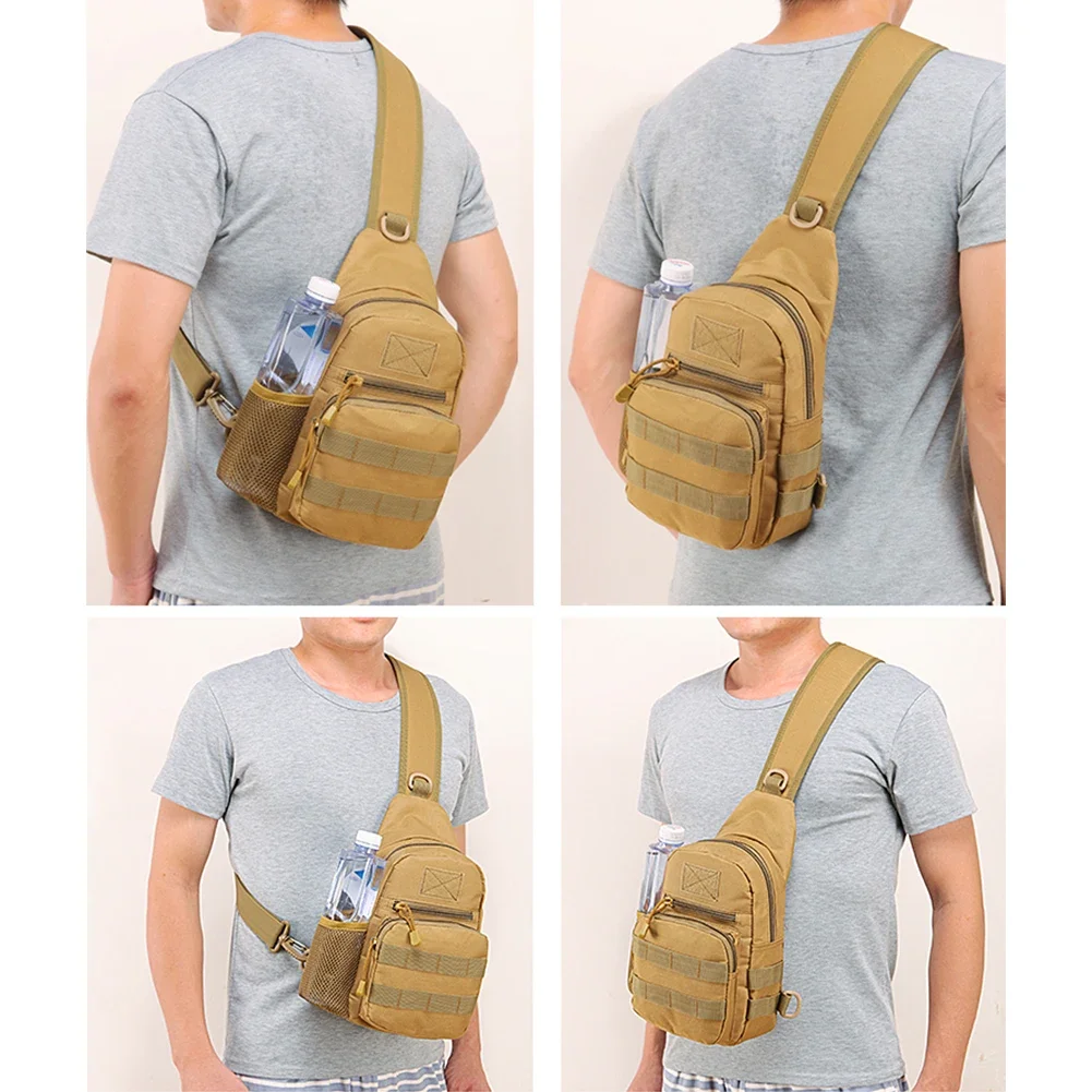 Color: Brown - Outdoor tactical Camouflage kettle chest bag Men's hiking backpack Nylon hunting fishing camo hiking shoulder bag