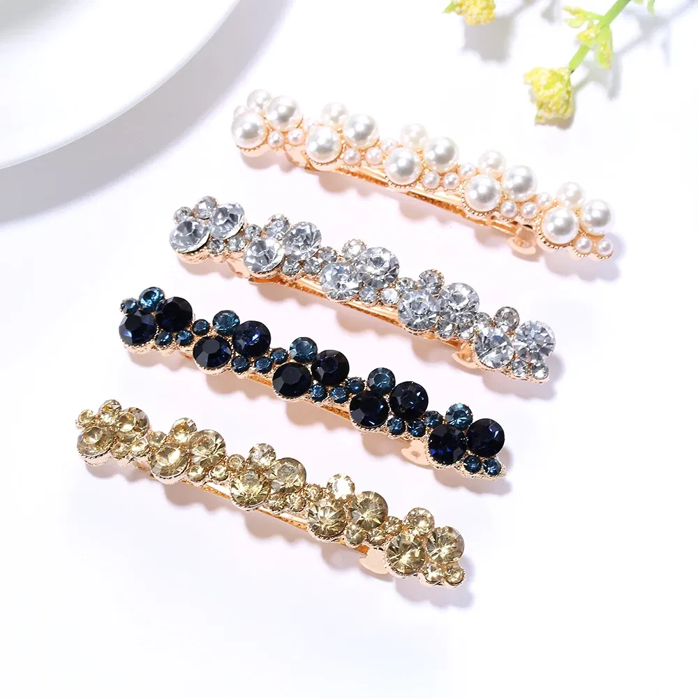 Color: Black - Hot Sale 5 Colors Korean Crystal Pearl Elegant Women Barrettes Hair Clip Hairgrips Hairpin Girls Hair Accessories Dropshipping