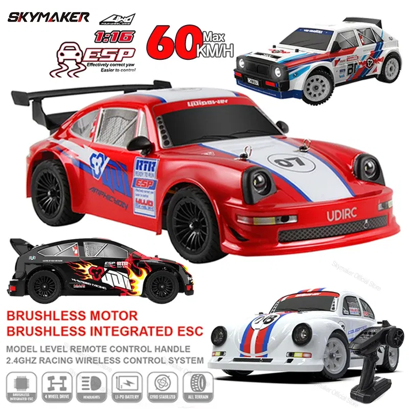Color: Yellow - RC Racing Car 1/16 UD1604 UD1603 Ud1607 UD1608 RC Car High Speed 2.4G Brushless 4WD Drift Remote Control Drift Car Toys For Boys
