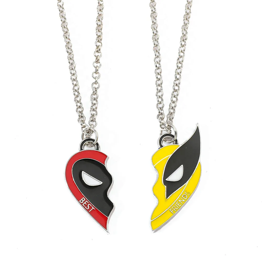 Marvel Movie Deadpool & Wolverine Necklace Best Friends Set Split Heart Matching Pendant Necklace for Friends Gift