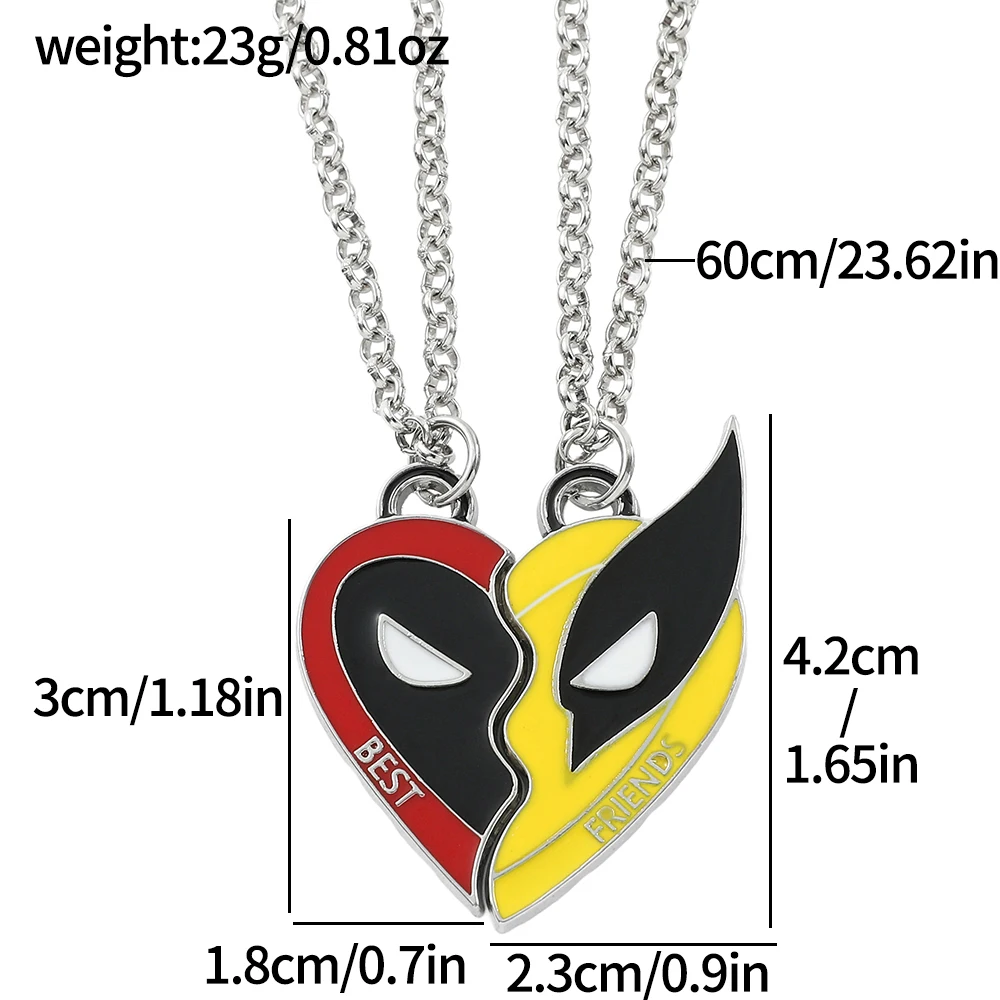 Marvel Movie Deadpool & Wolverine Necklace Best Friends Set Split Heart Matching Pendant Necklace for Friends Gift