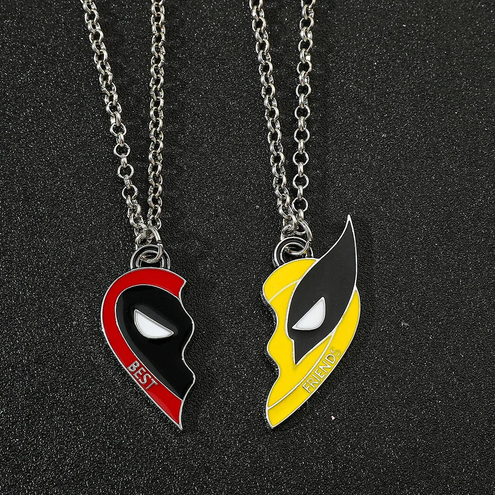 Marvel Movie Deadpool & Wolverine Necklace Best Friends Set Split Heart Matching Pendant Necklace for Friends Gift