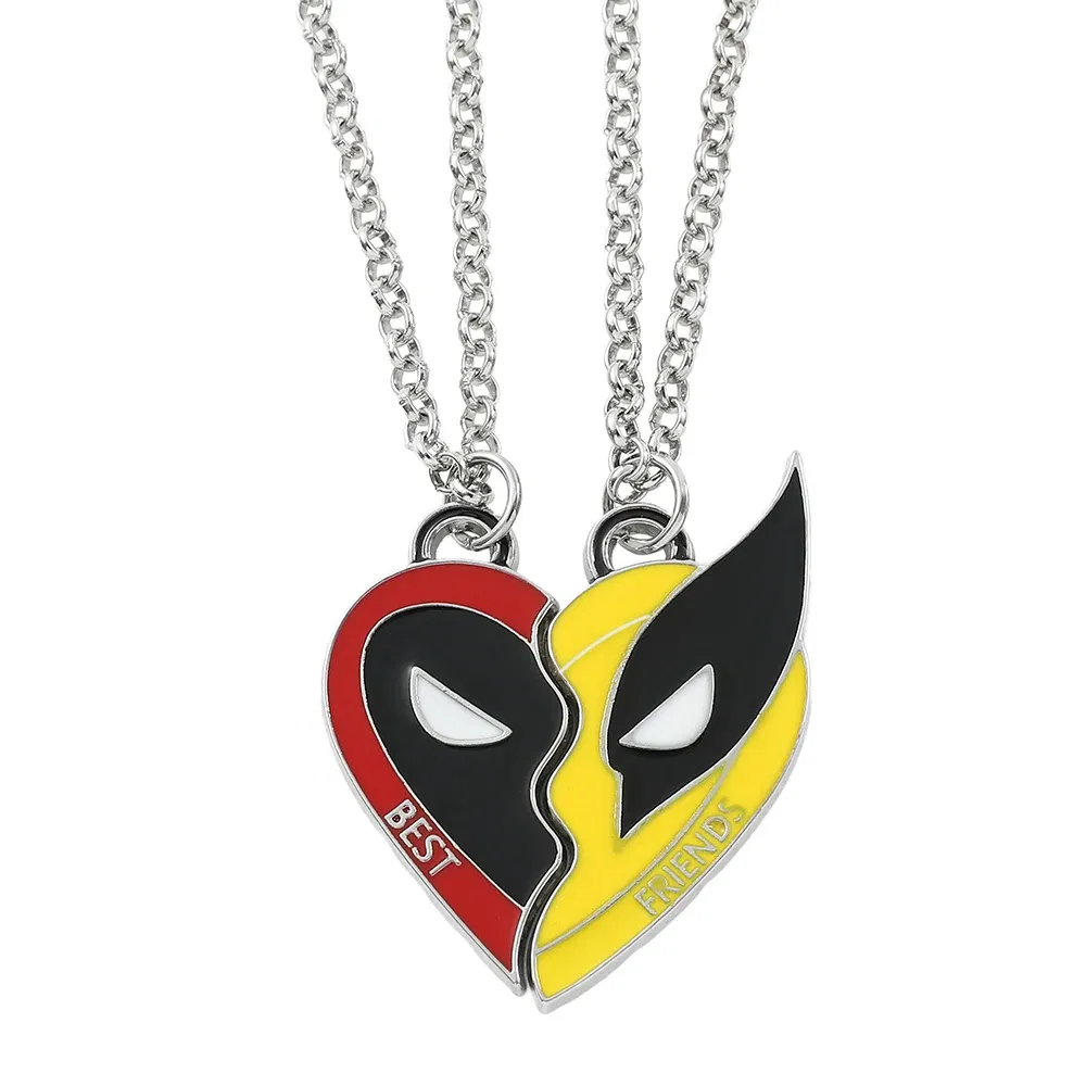 Marvel Movie Deadpool & Wolverine Necklace Best Friends Set Split Heart Matching Pendant Necklace for Friends Gift