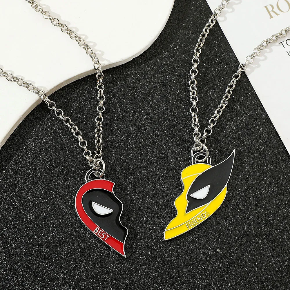 Marvel Movie Deadpool & Wolverine Necklace Best Friends Set Split Heart Matching Pendant Necklace for Friends Gift
