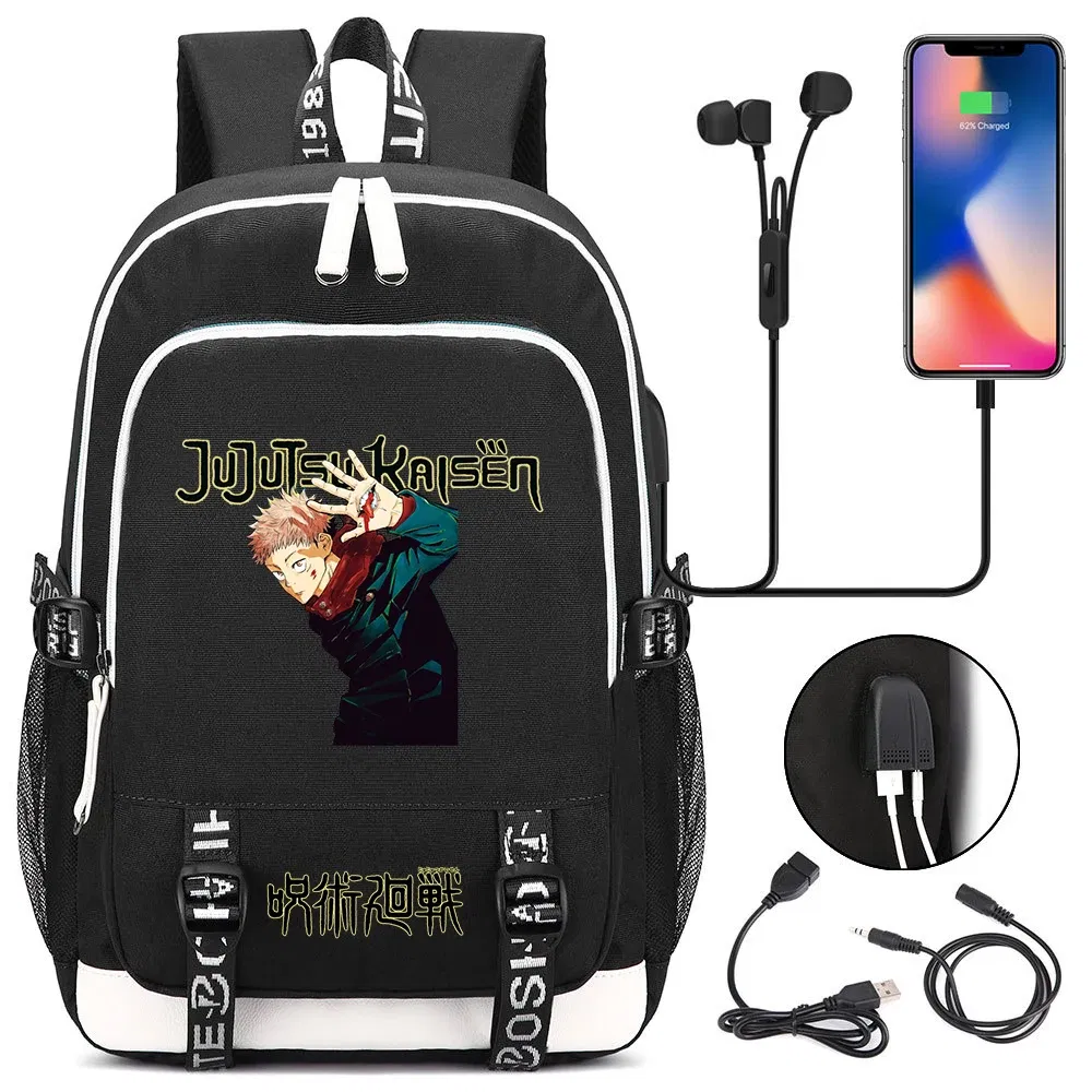 Color: SKY BLUE - Hot Jujutsu Kaisen Backpack Men Women USB Charging Laptop Travel Backpack Teenager Student Backpack Casual Mochila
