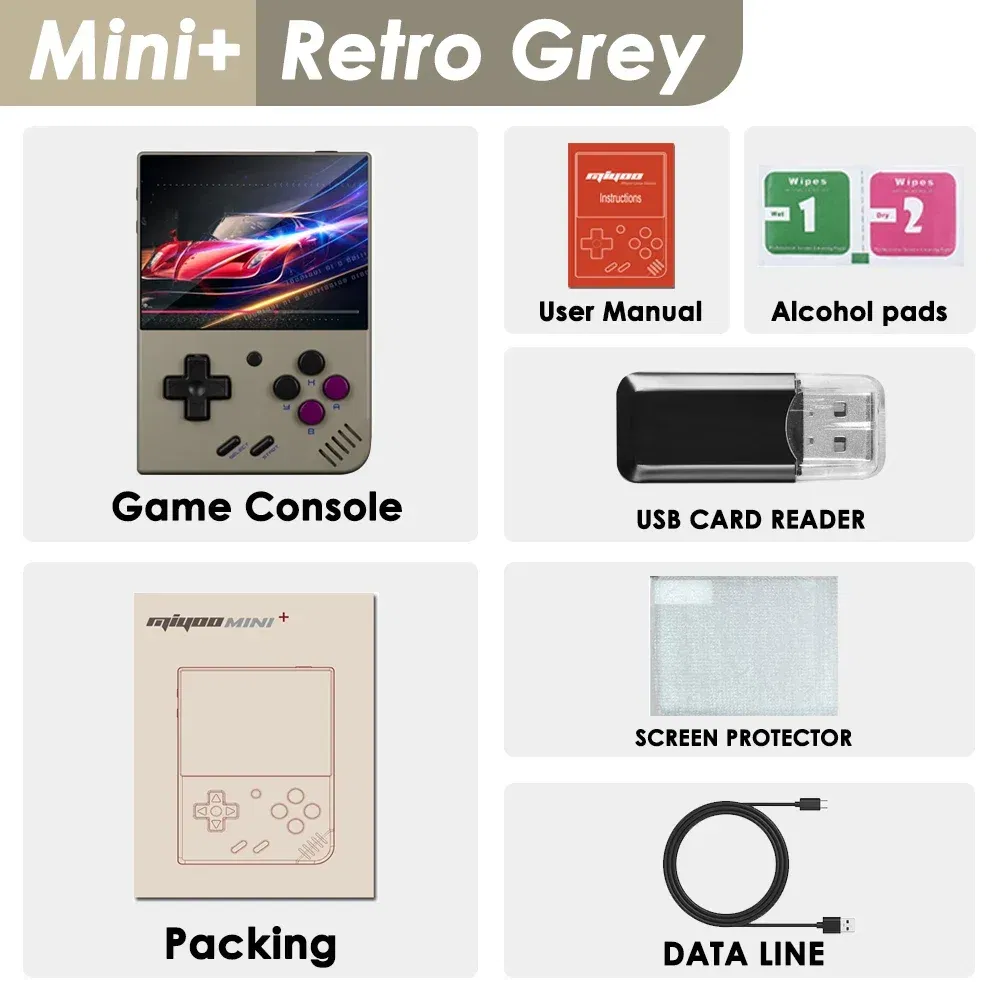 Color: Silver, Bundle: Bundle 3 - MIYOO Mini Plus Portable Retro Handheld Game Console V2 Mini+ IPS Screen Classic Video Game Console Linux System Children's Gift