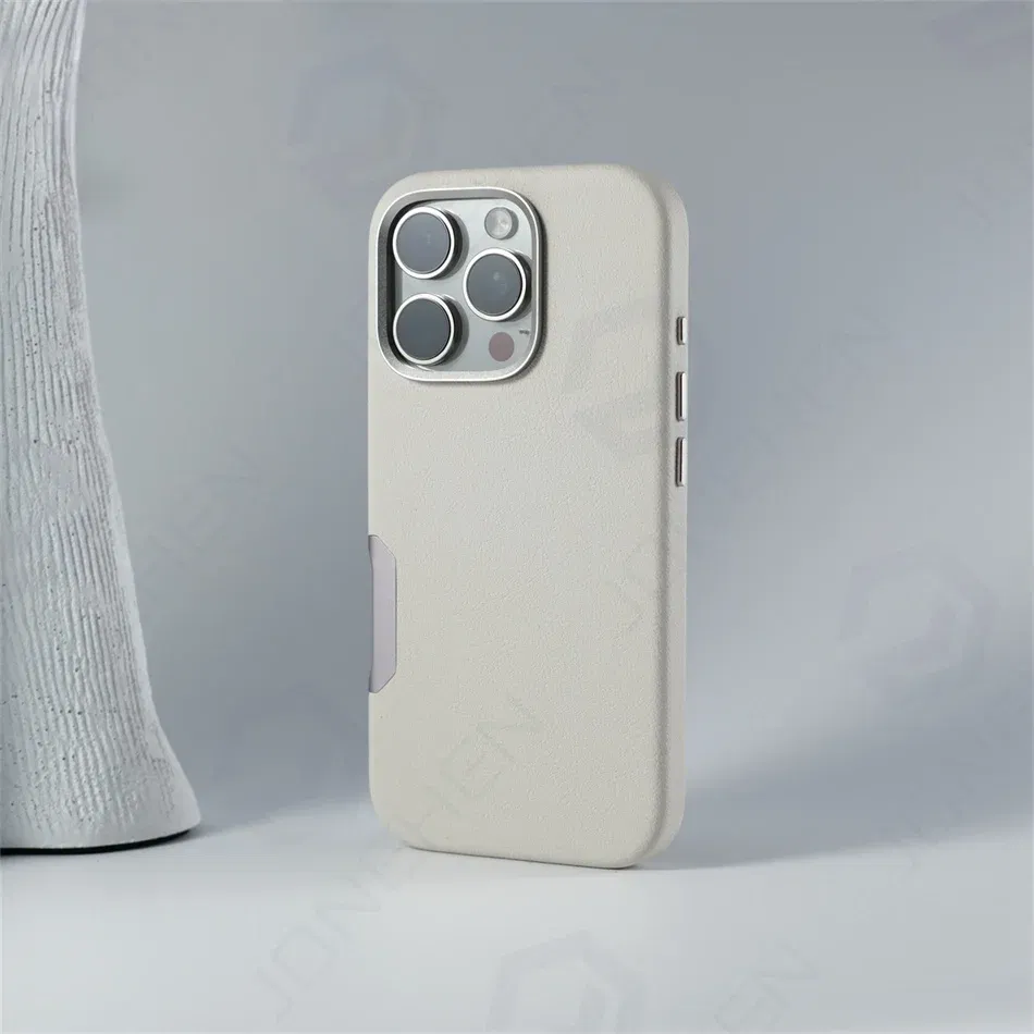 Color: Beige, Material: Silicon - Aluminium Camera Button For iPhone 16 Pro Max Case Solid Leather Alloy Len Magnetic Wireless Charge Shockproof Cover For Magsafe