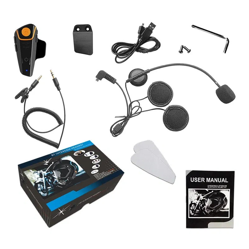 Color: Blue - BT-S2NS Motorcycle Helmet BT Headset Intercom Moto Waterproof Multi BT Interphone 1000M Interfones MP3 FM Intercomunicador