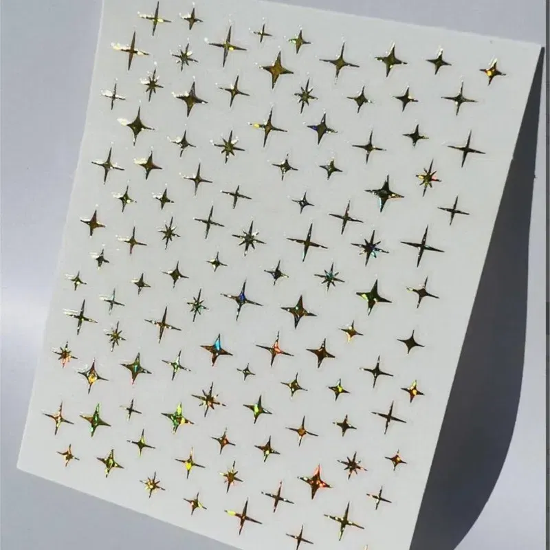 Color: Gray White - 3D Laser Silver/Rose Gold Hollow Cross Star Nail Art Stickers Design Self-Adhesive Hollow Cross Star Nail/Body Art Decor Sticker