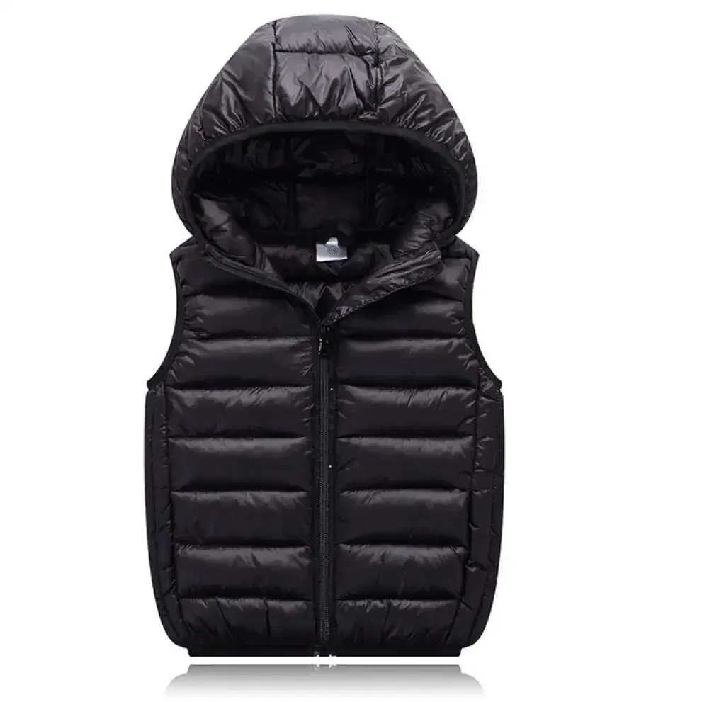 Color: black, Kid Size: 6T - Fall Solid Waistcoat Children Outerwear Winter Coats Kids Clothes Warm Boys and Girls Hooded Vest for Age 2-12 Years Old