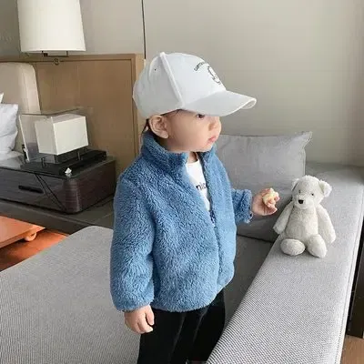 Color: Dark Grey, Kid Size: 3T?€?€·?¤–运动?‰ - Child Autumn Winter Costume Solid Color Outerwear Casual Loose Long Sleeve Tops Plush Jacket Boys Girls Fashion Simple Coats