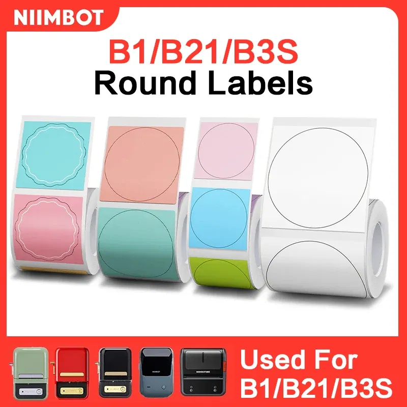 color: Red - Niimbot Round Color Label Sticker Self-adhesive Waterproof Thermal Sticker Label for B1/B21/B3S Label NIIMBOT