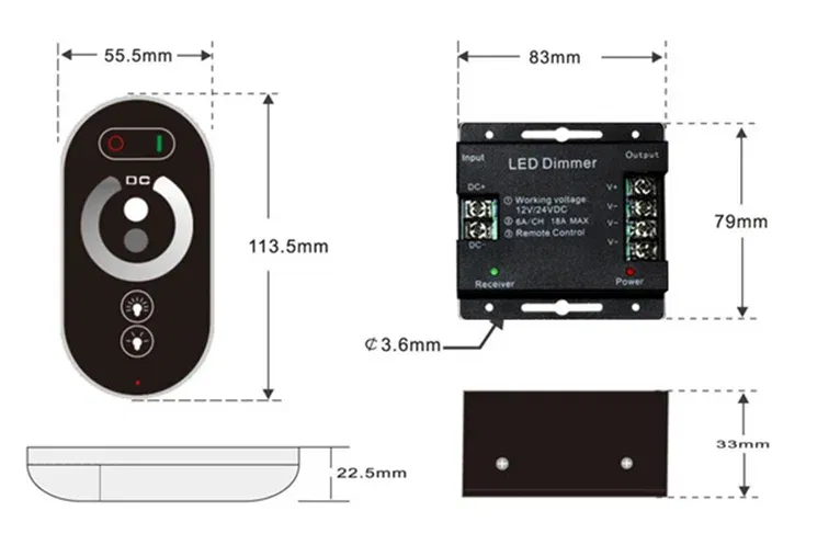 Color: Beige - DC12-24V LED Strip Light RF Touch Remote Controller Dimmer 12A 18A for 3528 5050 SMD COB CCT RGB Tape Lights Adjust Brightness