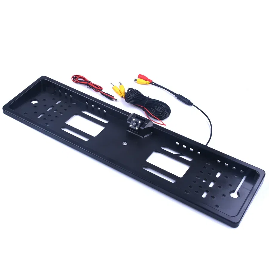 Color Name: Gold - Auto Parktronic EU Car License Plate Frame Rear View Camera HD Night Vision Rear View Camera Reverse Rear Camera With 4 IR Light