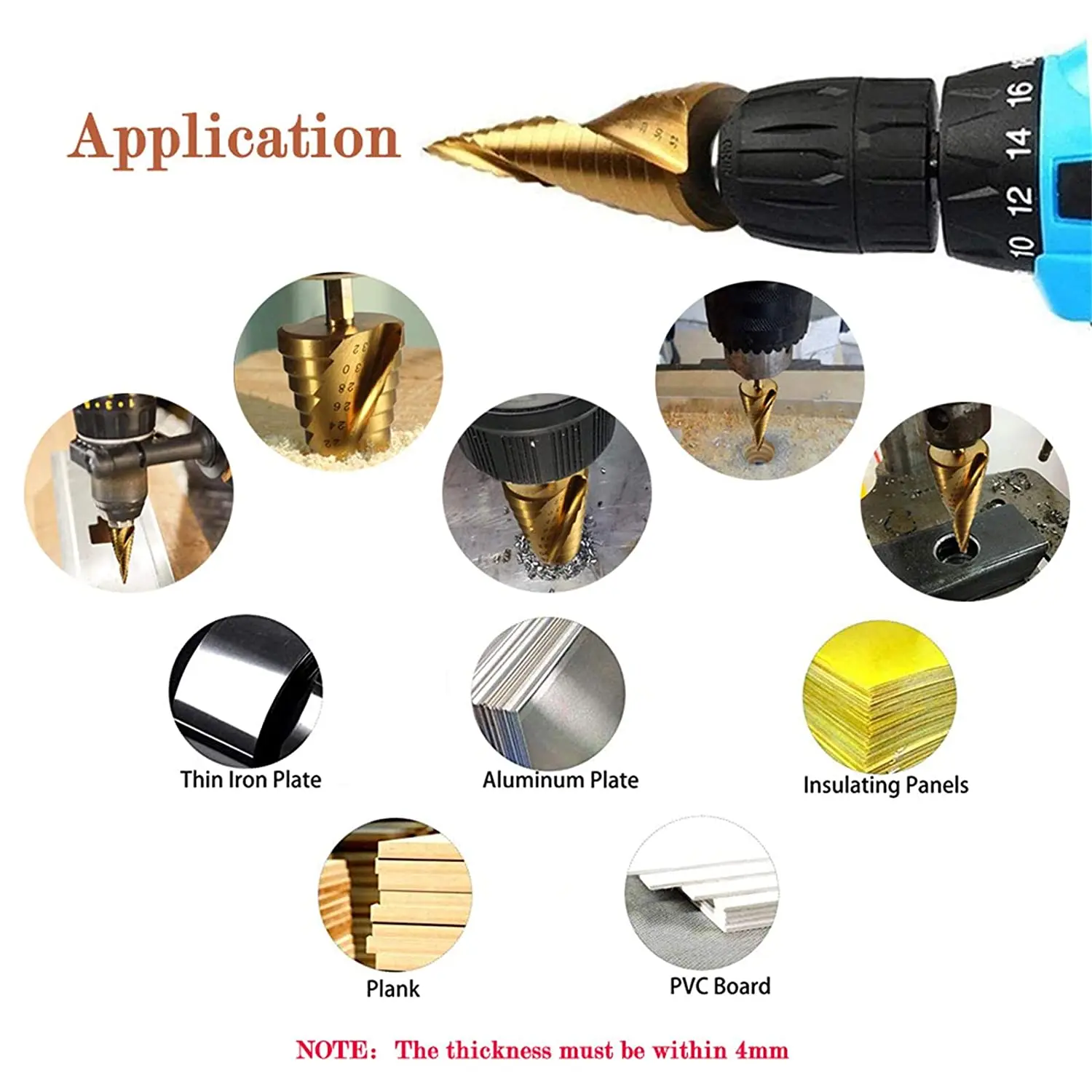 Color: Silver - 3pcs Spiral Grooved Drill Bits 3-12 4-12 4-20 Drilling Power Tool Metal Stainless Steel Wood Hole Cutter Cone Fast Drill Bit Set