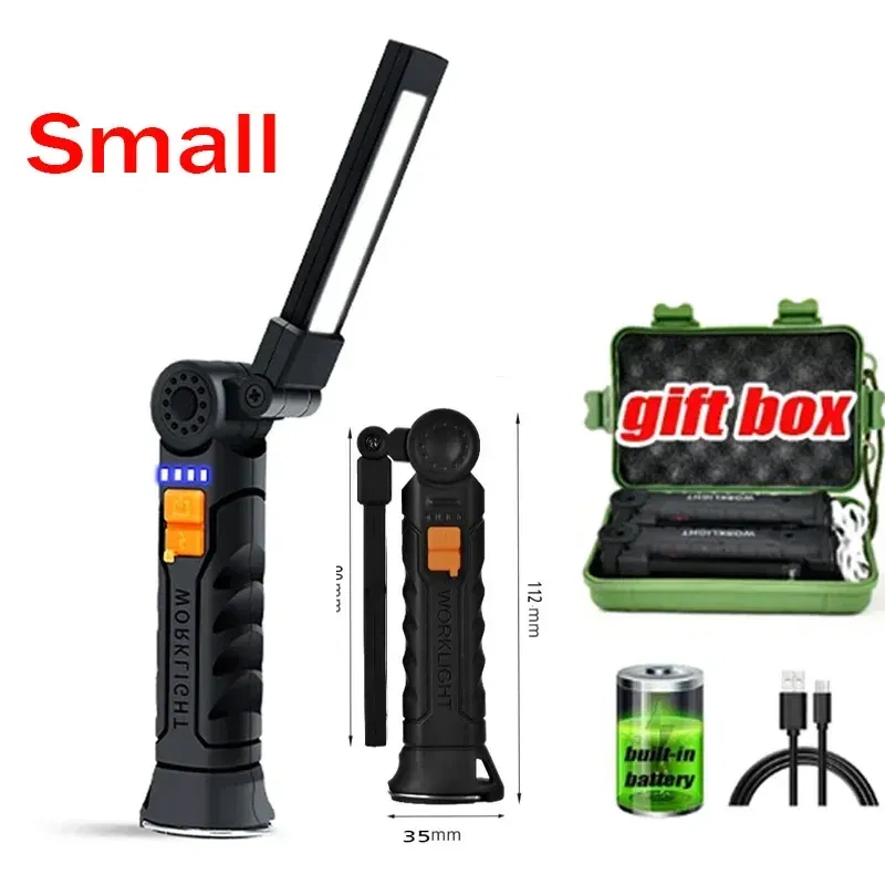 Emitting Color: changeable - Portable COB LED Flashlight USB Rechargeable Work Light Magnetic Lanterna Hanging Lamp with Built-in Battery Camping Torch