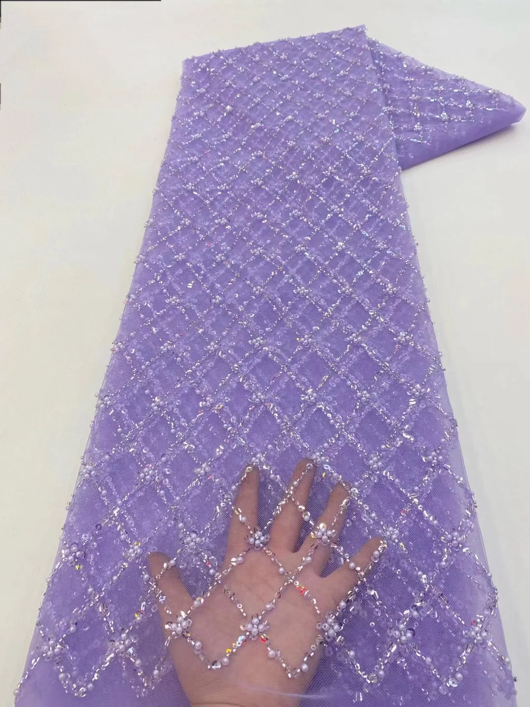 Color: BROWN, length: 5 yards, Width: 120cm - African Lace Fabric 2024 French Beaded Lace Fabric Nigerian Sequins Embroidery Net Lace Fabrics For Bridal Party Dresses